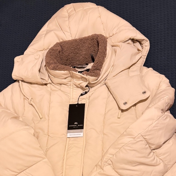 Andrew Marc,Marc NewYork Puffer Jacket/Hood/Faux Fur Trim SZ: Large Color: Birch - Picture 5 of 8